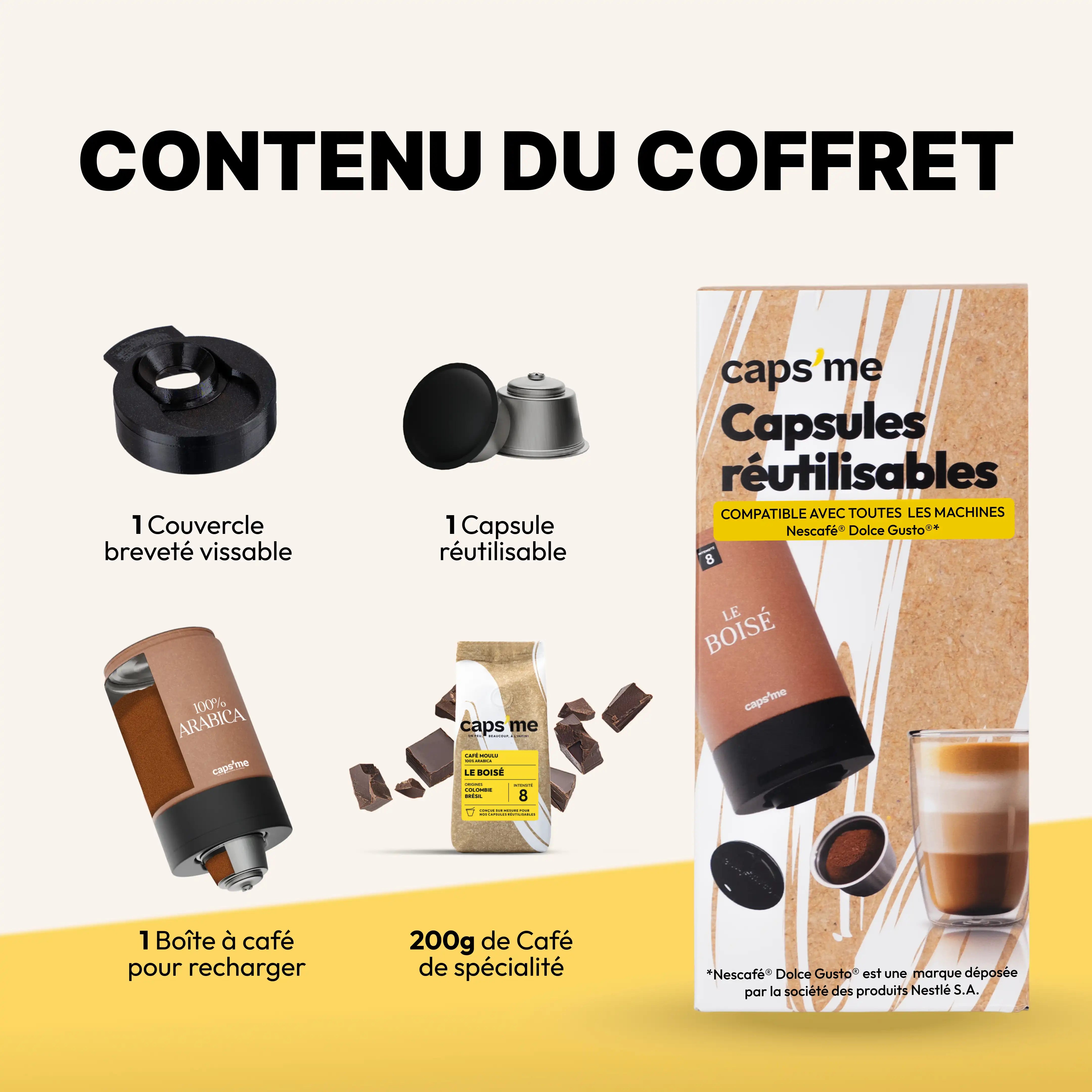 Coffret premium Caps'me compatible Nescafé® Dolce Gusto®