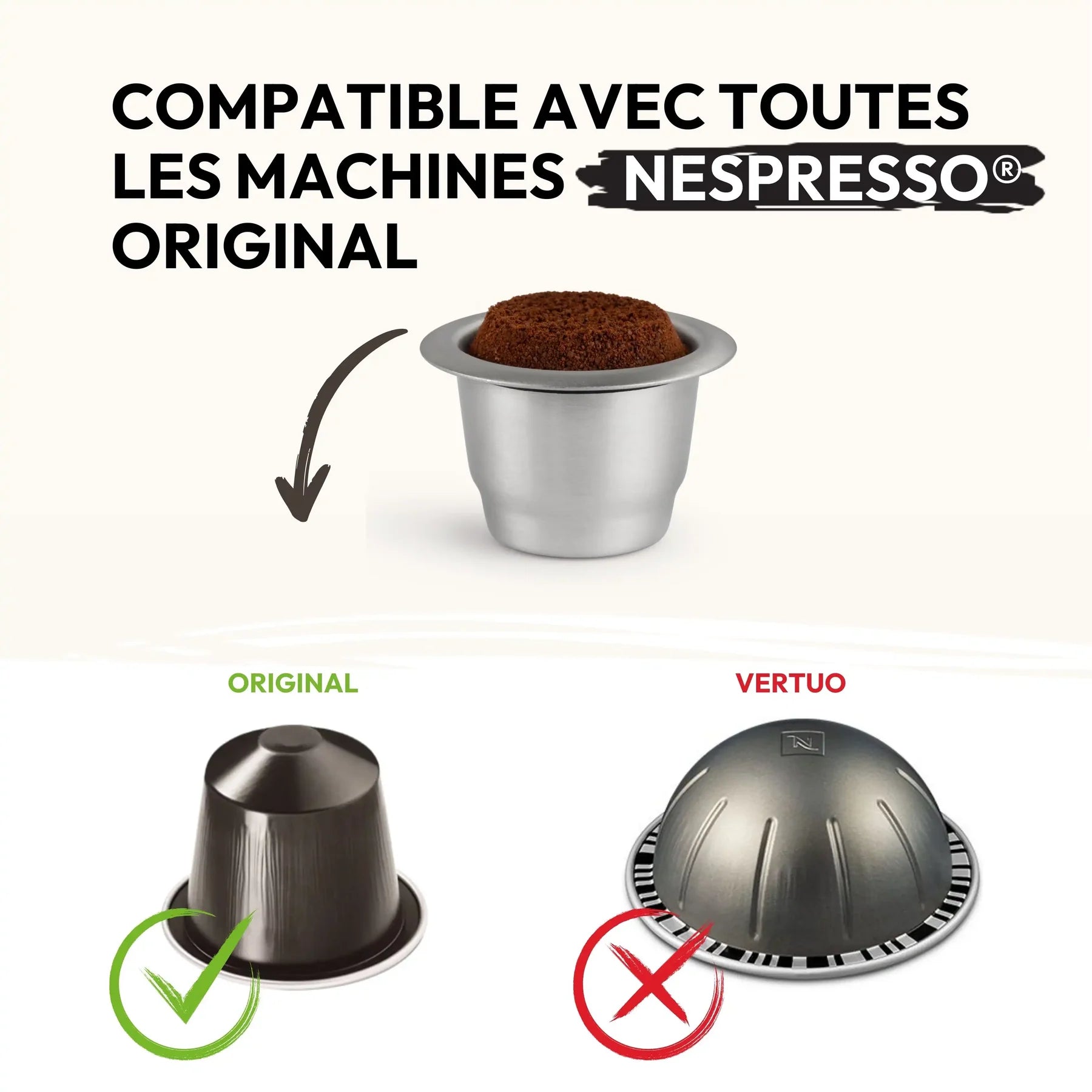 300 opercules & 3 capsules réutilisables & rechargeables en inox compatibles Nespresso®